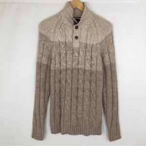 Alan Flusser Mens Fisherman Sweater Cable Knit Sz Medium Tan Color Block Grandpa